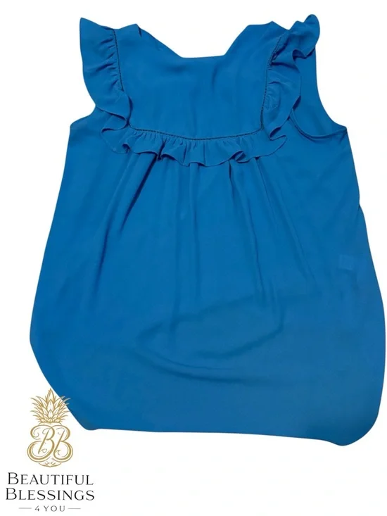 Women's LOFT Blue Ruffle V-Neck Sleeveless Lightweight Flowy Top Size M - Picture 3 of 5